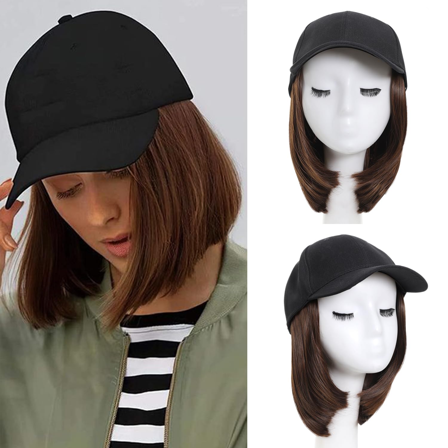Hat with Hair Attached for Women Synthetic Hat with Hair Adjustable with Hair Suitable for Daily Use