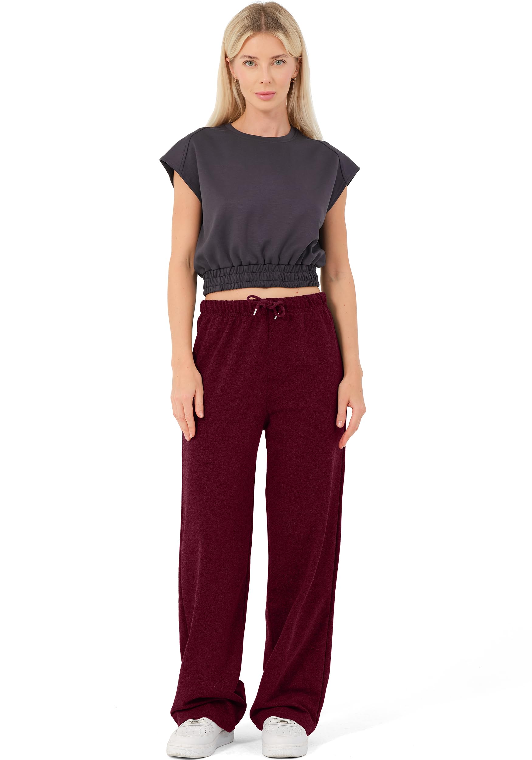 ROSS CAMP Pantalones de chándal para mujer, de algodón, largos, de entrenamiento, pantalones de correr, cómodos, pantalones de chándal de pierna ancha con cintura elástica, pantalones de yoga