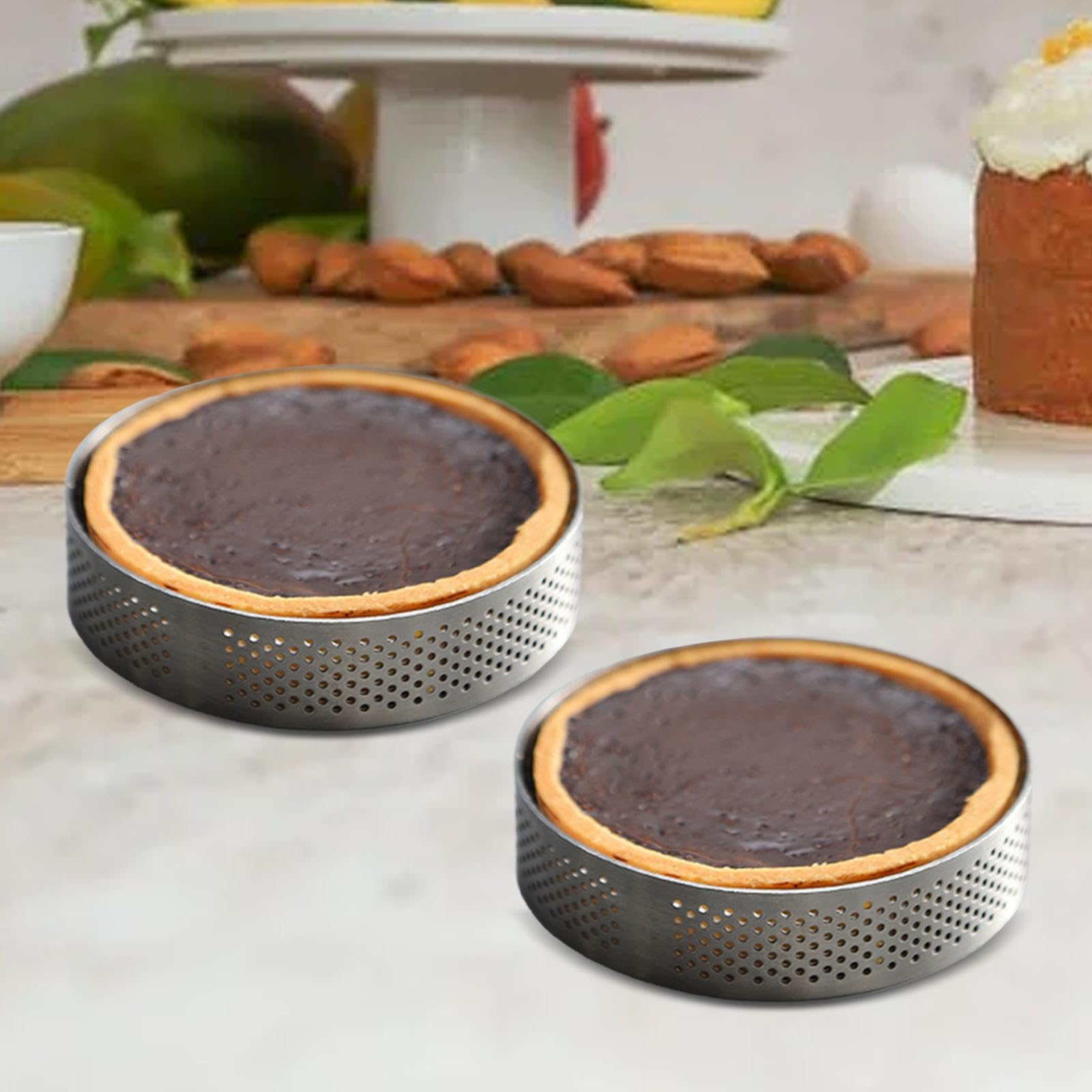 3x Stampo per Torta Mousse Da 2 Pezzi, Stampo per Torta, Anelli Rotondi Perforati per Crostata All'uovo di Cocco