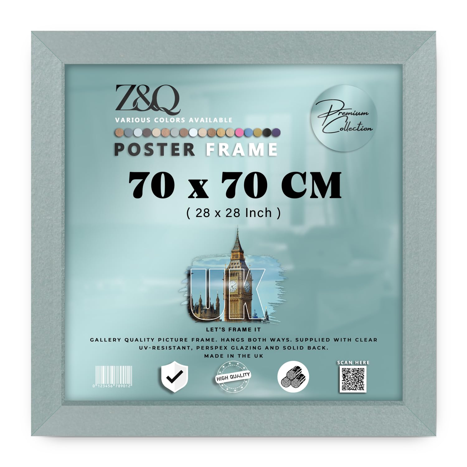 Z&Q | MDF Certificate Frame (70 x 70 CM) Modern Wooden Finish, Multi-Purpose Display 28 x 28 Inch Office & Home Wall Art, 700 x 700 mm [ Silver ]