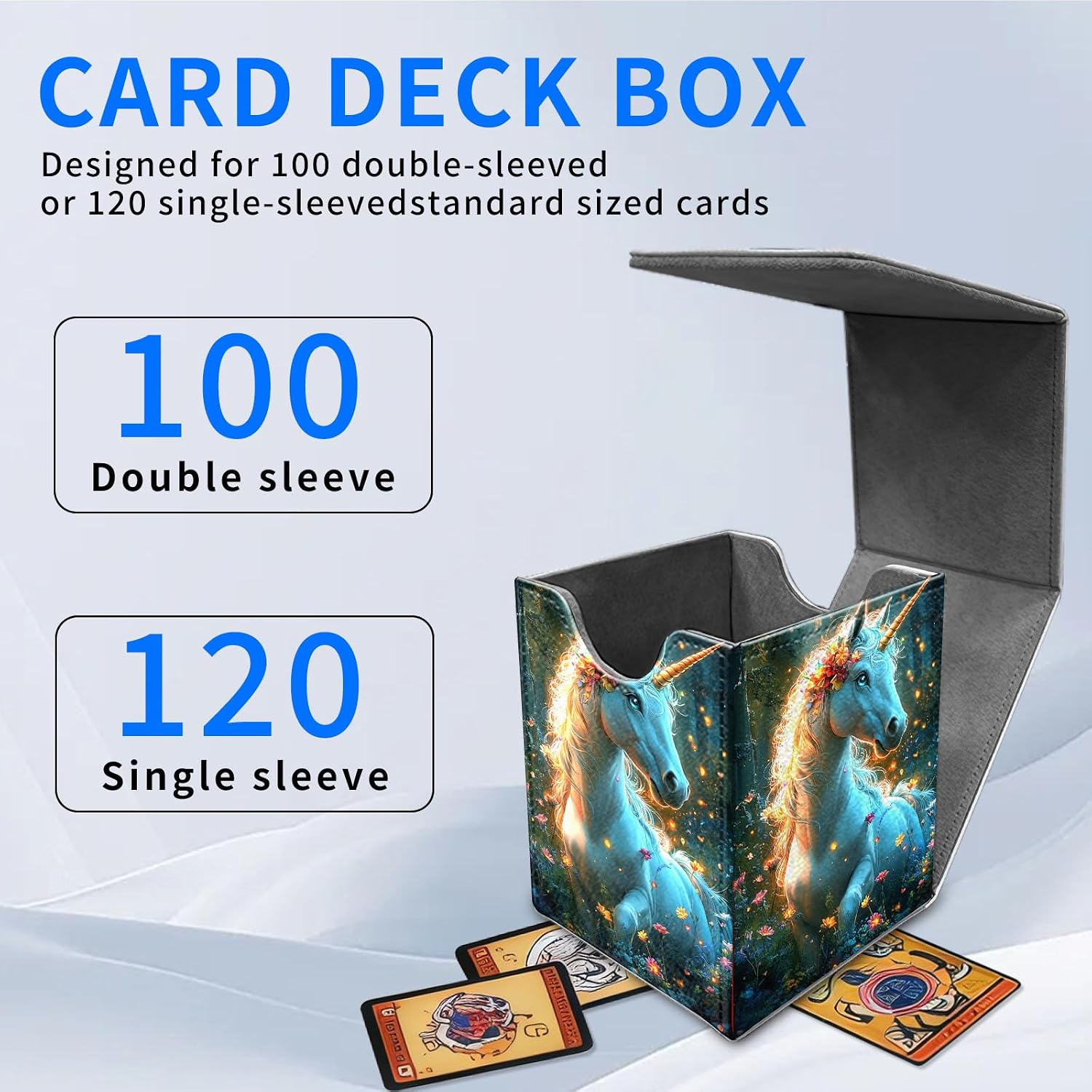 for MTG Commander Deck Box for Trading Cards 100+ Sleeved Card Deck Case,Leather Magnetic Secure & Portable Storage Box Fits for TCG CCG Magic,Unicorn Flower Forest