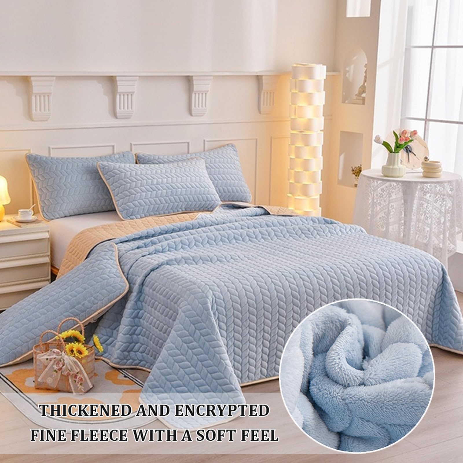 Tagesdecke 200 x 230 cm Plüsch Flanell Bettüberwurf Sofa hellblau