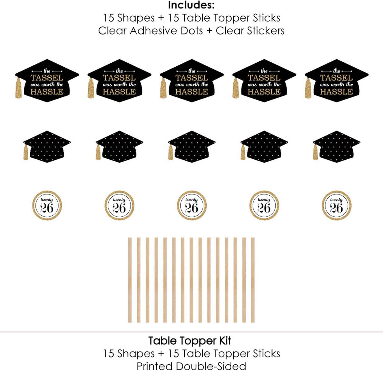 Big Dot of Happiness Gold 2026 Graduation Party Centerpiece Sticks - Table Toppers - Set of 15