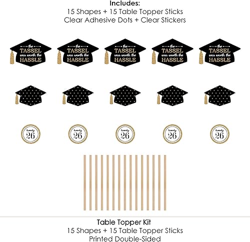 Miniatura 5 de Big Dot of Happiness Palitos dorados para centro de mesa de fiesta de graduación 2025 - Juego de 15