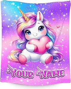 Unicorn Blanket Personalized Gifts for Girls - Flannel Soft Cute Throws for Couch, Office 4 Sizes