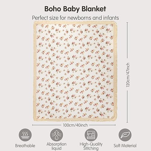 Vista 57 de insular Manta de muselina de algodón para bebé con borla, manta bohemia bohemia de muselina para envolver con flecos, manta de decoración