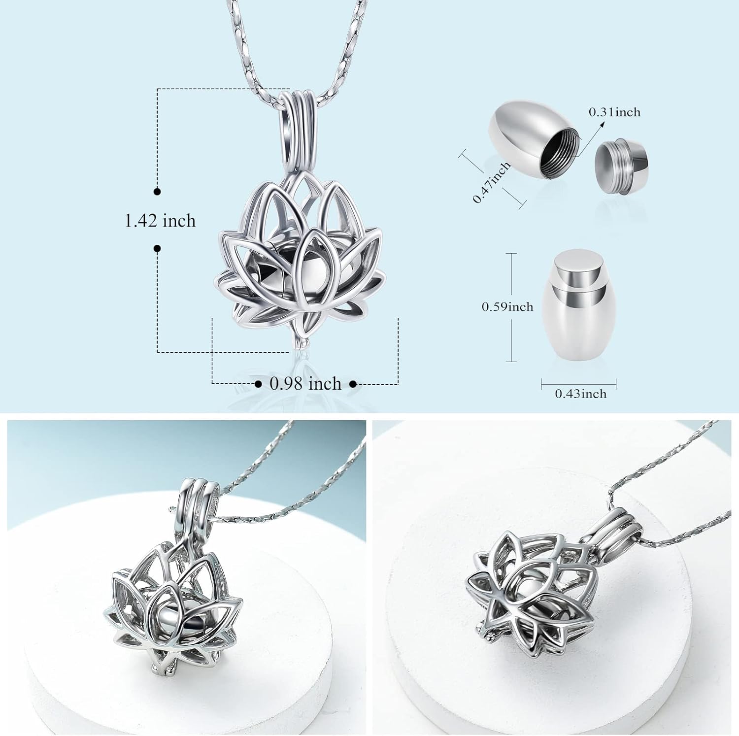 Imrsanl Cremation Jewelry for Ashes - Lotus Flower Ashes Pendant Necklace with Mini Keepsake Urn Memorial Ash Jewelry - Image 2