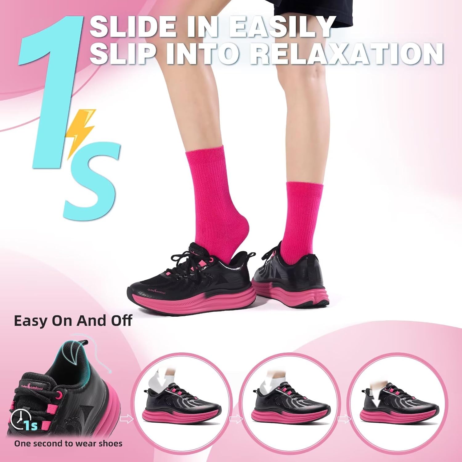 Women's Orthopedic Road Running Shoes: Comfortable Arch Support Plantar Fasciitis Orthotic Sports Exercise Fashion Sneakers, Casual Flat Feet Tennis Work Walking Shoes for Foot and Heel Pain - Image 2