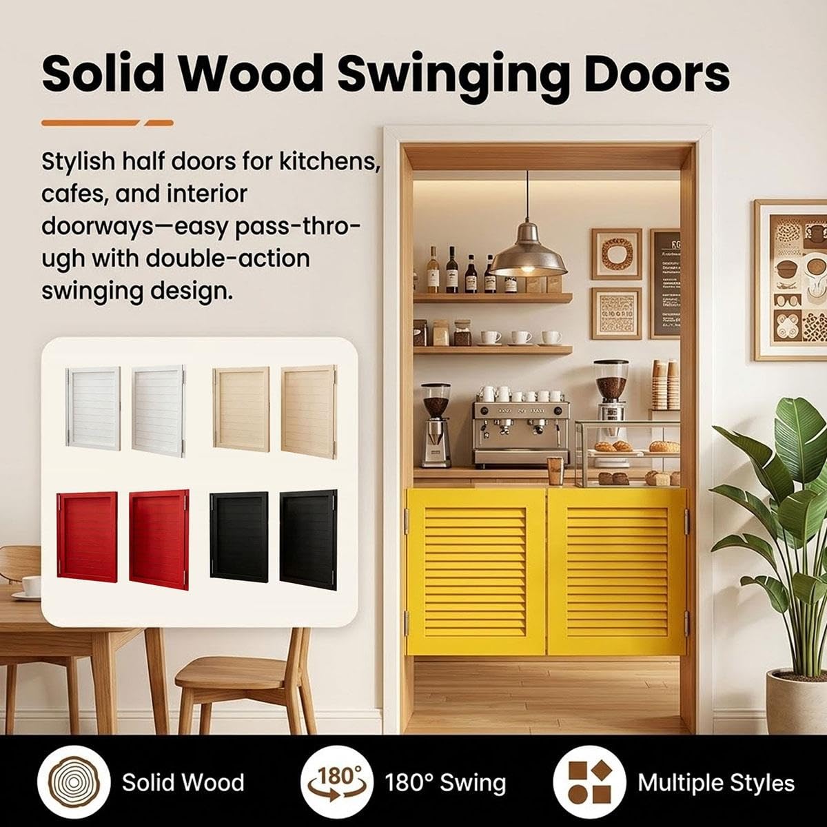 Générique Saloon Porte Battante en Bois Massif - Porte Battante Double - Style Western Cowboy Porte, Porte de Séparation Bar pour Escalier Salle de Bain Cuisine Chambre Balcon(Yellow,W82 cm X H100cm)