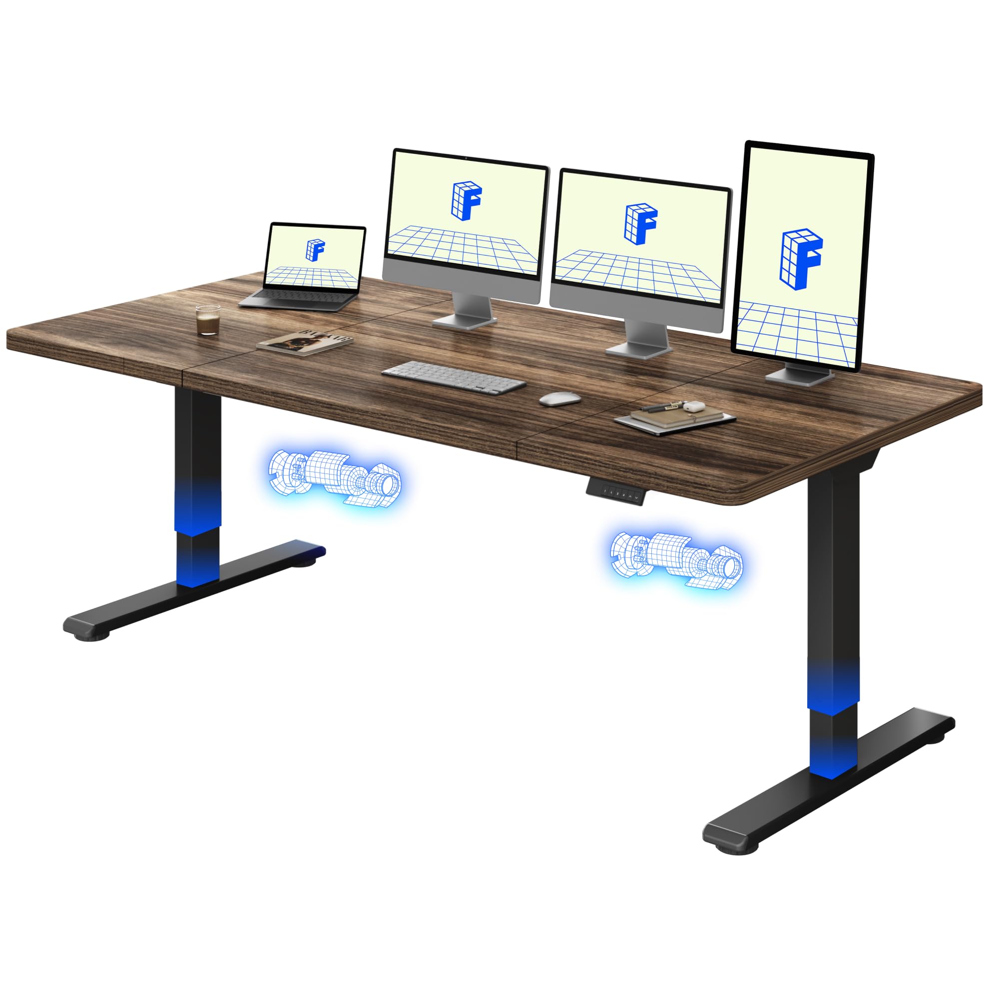 FlexiSpot QB2 Elektryczne Biurko z Regulacją Wysokości (2 Silniki) z Funkcją Pracy Na Siedząco i Stojąco, Panel Smart z 4 Pamieciami i Systemem Anti-Collision (Czarny + Brązowy, 200 x 80 cm)