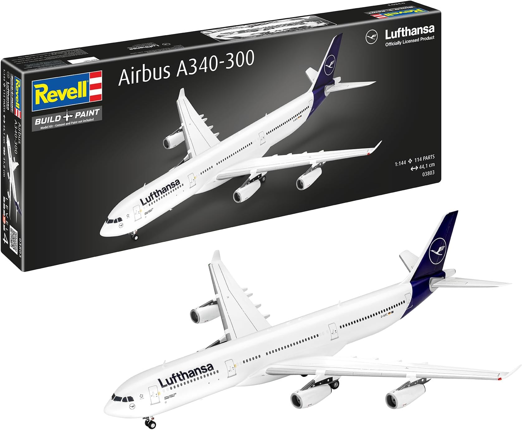 Revell 03803 A340-300 Lufthansa New Livery 1:144 Scale Unbuilt/Unpainted Plastic Model Kit, Moulded Colour