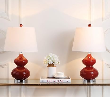 Amazon Com Safavieh Lighting Collection Eva Red Double Gourd Glass 24 Inch Bedroom Living Room Home Office Desk Nightstand Table Lamp Set Of 2 Led Bulbs Included Everything Else 