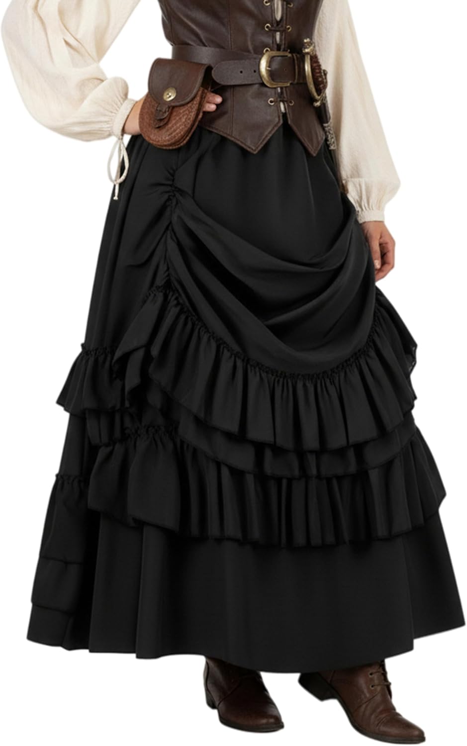 Women Long Skirt Vintage High Waist Renaissance Style Gothic Victorian Maxi Skirt Pirate Viking Skirt for Women - Image 3