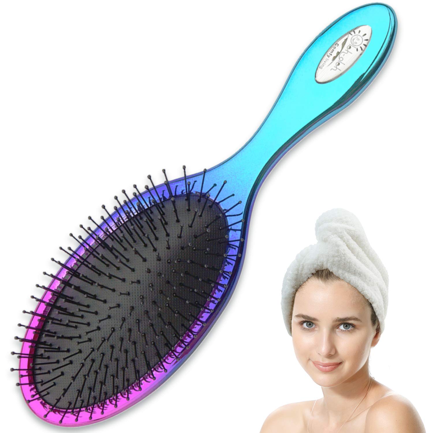 Oleh-Oleh Wet and Dry Brush Pro Detangle Hair Brush + Folding Mirror Mini Pop Up Hairbrush (white)