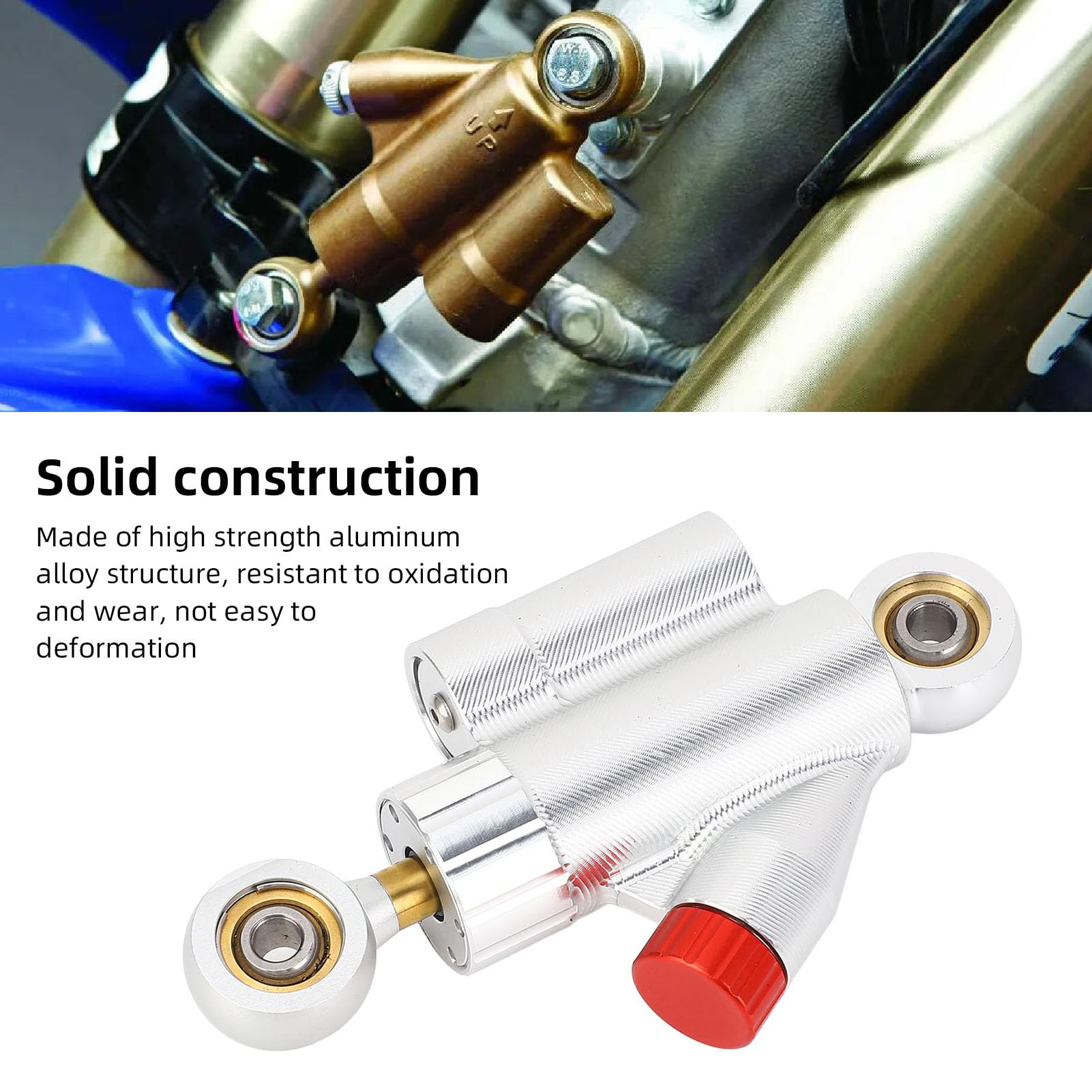 Amortiguador de dirección ajustable CNC con metodo de amortiguación completo para reducir la vibración Aleación de aluminio 6061 Ajuste universal para motocicleta para (Plata)