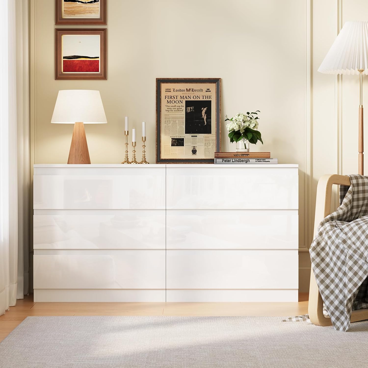 White 3 Drawer Dresser for Bedroom, Wood Dresser with Wide Drawers, Modern Dressers for Clothes Storage, Wood Chest Drawers for Entryway|TV Stand|Living Room