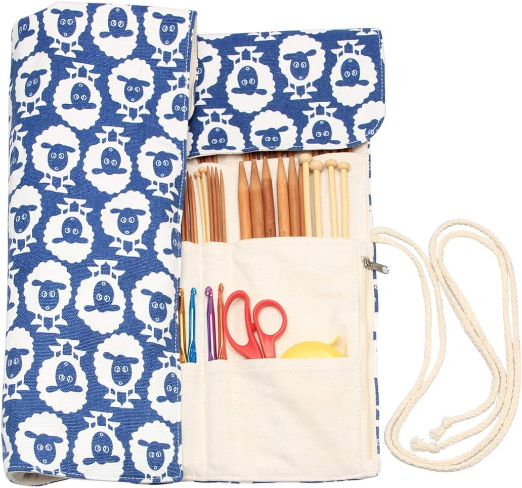 Teamoy Knitting Needles Holder Case(up to 14 Inches), Rolling Organizer for Straight and Circular Knitting Needles, Crochet Hooks and Accessories, Sheep - NO Accessories Included