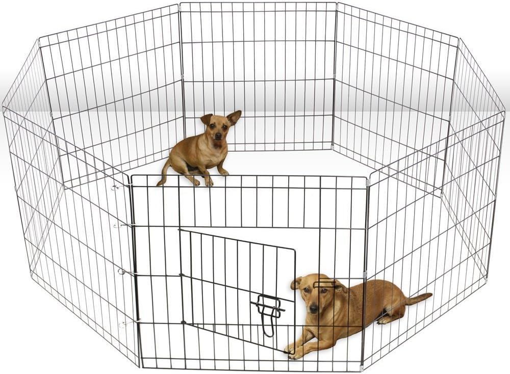 ALEKO SDK-24B Heavy Duty Pet Playpen Dog Kennel Pen Exercise Cage Fence 8 Panel 24 x 24 Inches Black