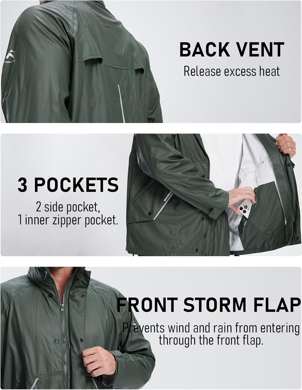 Town Field Waterproof Heavy Duty Jacket Mens Womens Rubber Rain Coat Fishing Hoodie Fou Weather Gear Pvc Raincoat