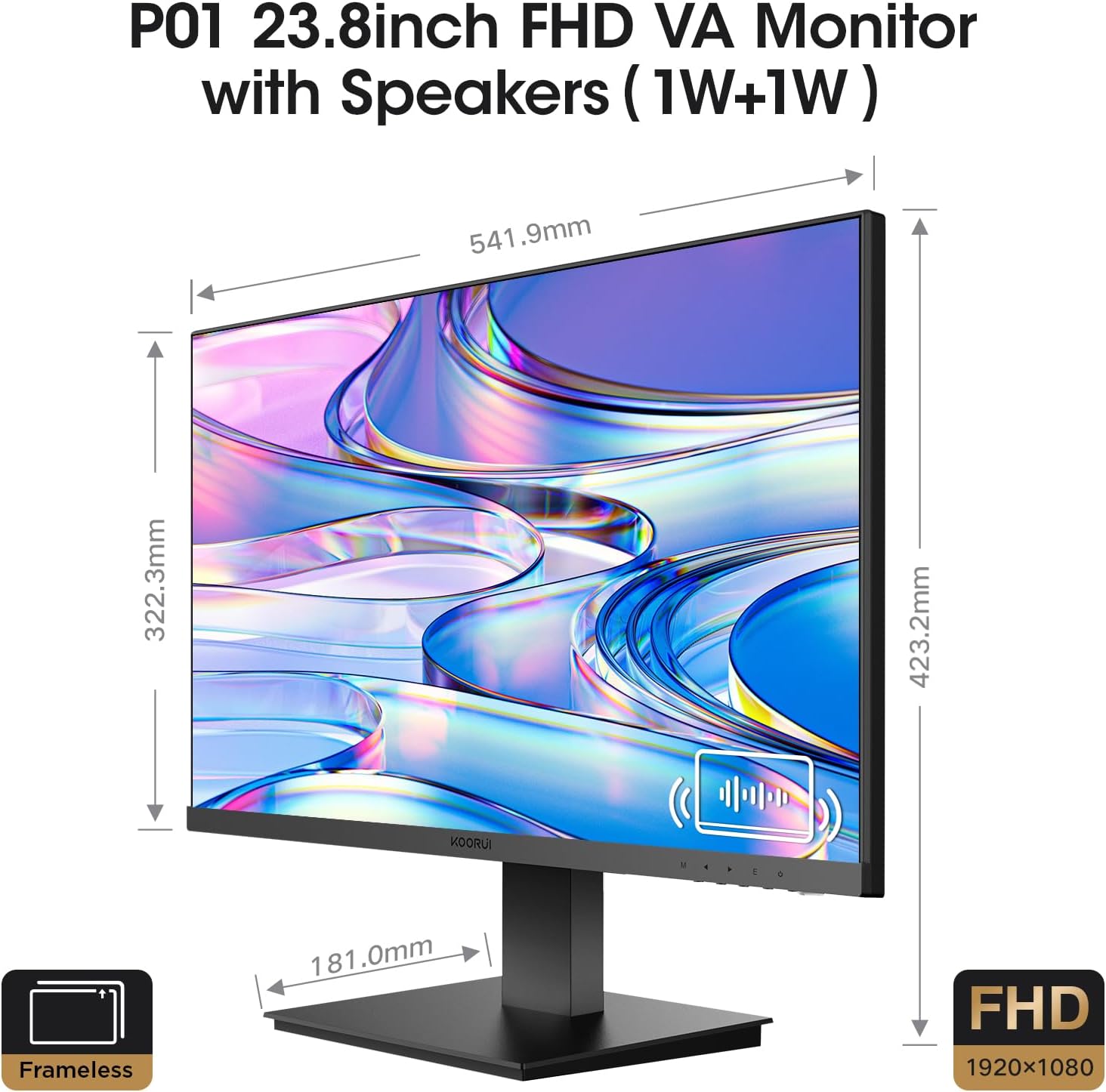KOORUI Gaming Monitor 24 Pulgadas, Altavoces Incorporados, FHD 1920 * 1080p, 100 Hz, AdaptiveSync, HDMI, VGA, Montable VESA de 75 x 75 mm, Eye-Saver Mode, Negro 8