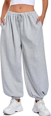 Womens Balloon Pants Barrel Wide Leg Elastic Waist Baggy Pant Comfy Joggers Lounge Harem Trouser Outfits