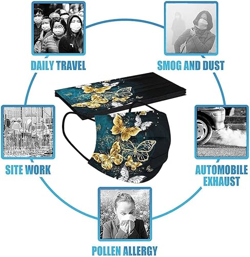 Miniatura 3 de 50 cubrebocas de mariposa, tela de protección de 3 capas, diseño de mariposa de verano para adultos y niños, regalo de fiesta al aire libre