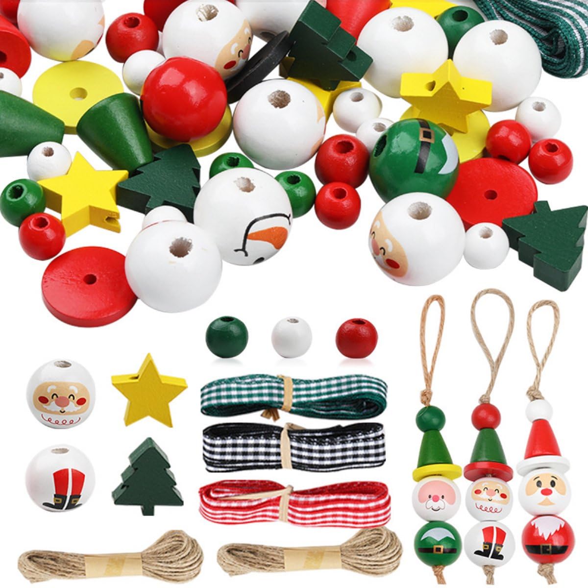 ROCKPOEM Christmas Wooden Bead Kit - DIY Snowman Wooden Beads for Christmas Tree Decorations, Festive Home Decor Craft Supplies