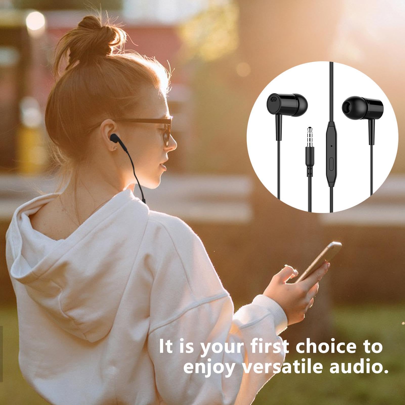 Auricolari con filo - controllo volume cavo auricolare | Cuffie auricolari con isolamento acustico e microfono. Cuffie ergonomiche suono chiaro e cavo stabile per chiamate musicali e uso quotidian