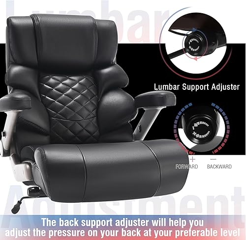 Miniatura 5 de Silla de oficina grande y alta de 700 libras, soporte lumbar ajustable, base de metal resistente, ruedas de goma silenciosas, respaldo alto, silla