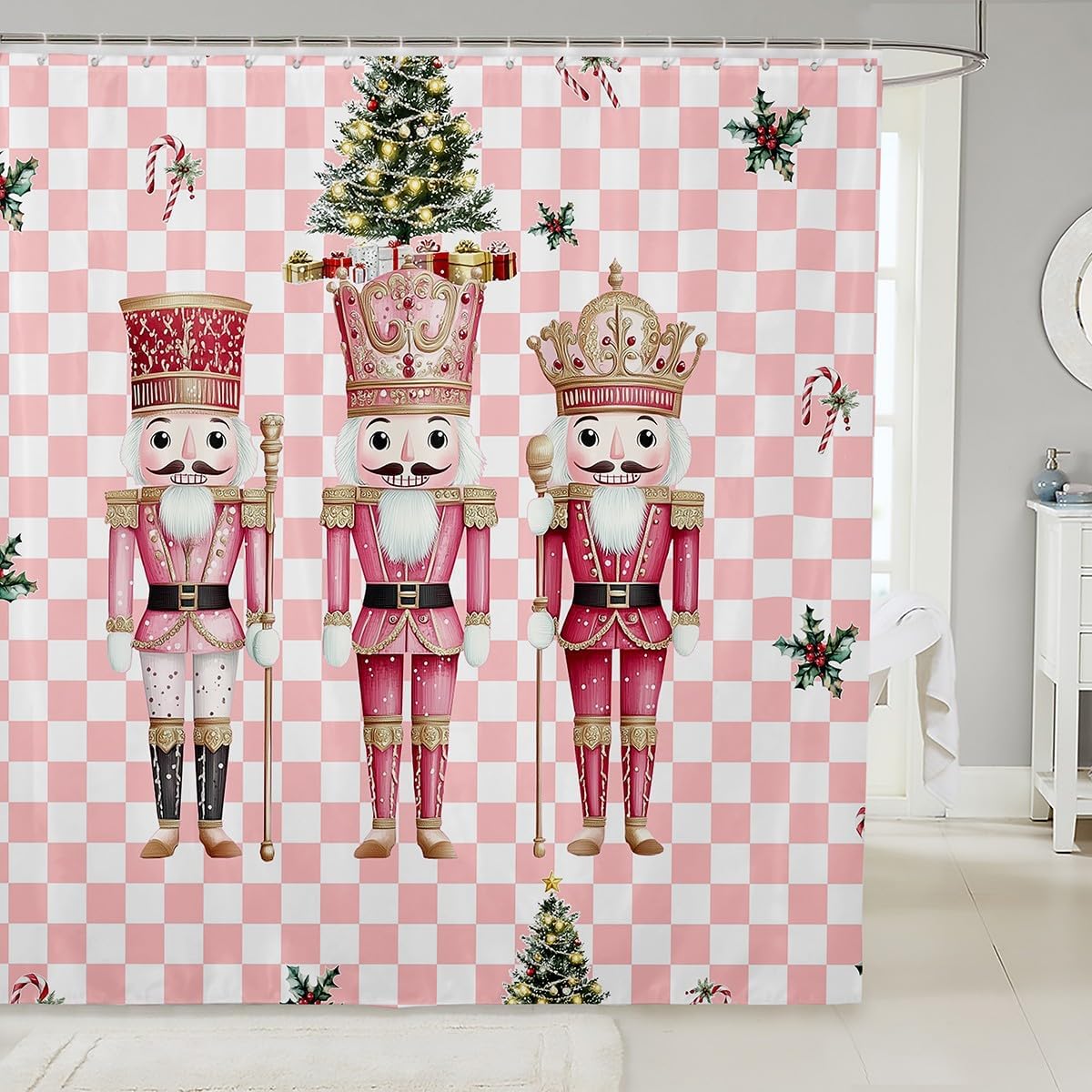 Manfei Cartoon Cat Kids Shower Curtains,Cute Animal Reading Books Bookshelf Bathroom Curtains for Boys Girls,Geometric Patchwork Abstract Chic Brown Waterproof Curtains,12 Hooks Suits,72" W x 84" L