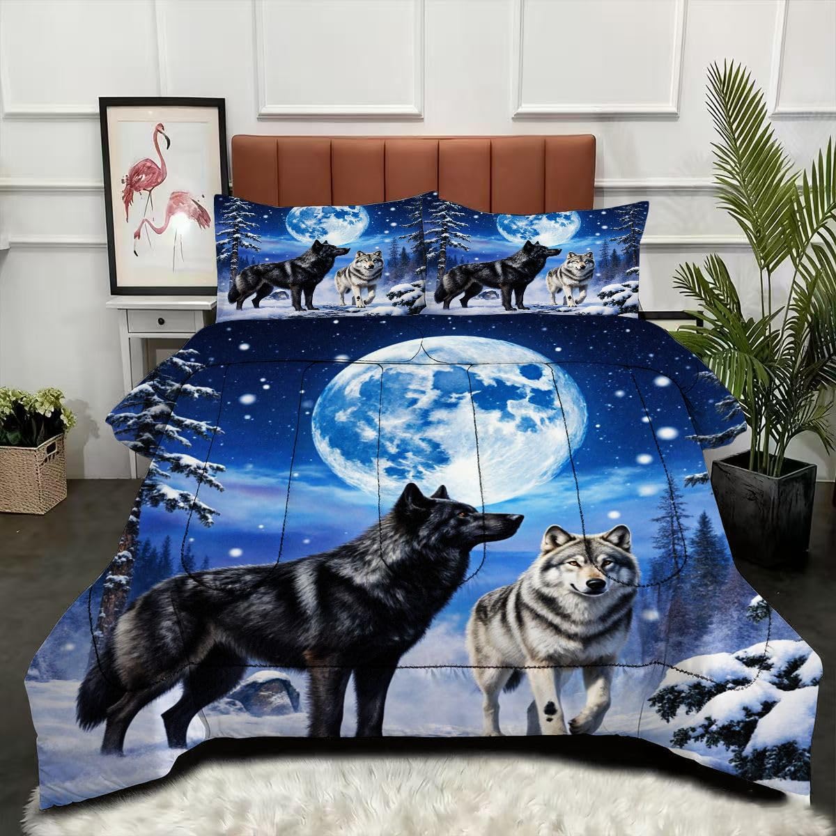 Couette 220 x 240 cm loup animal 3D pour des nuits douillettes et réconfortantes
