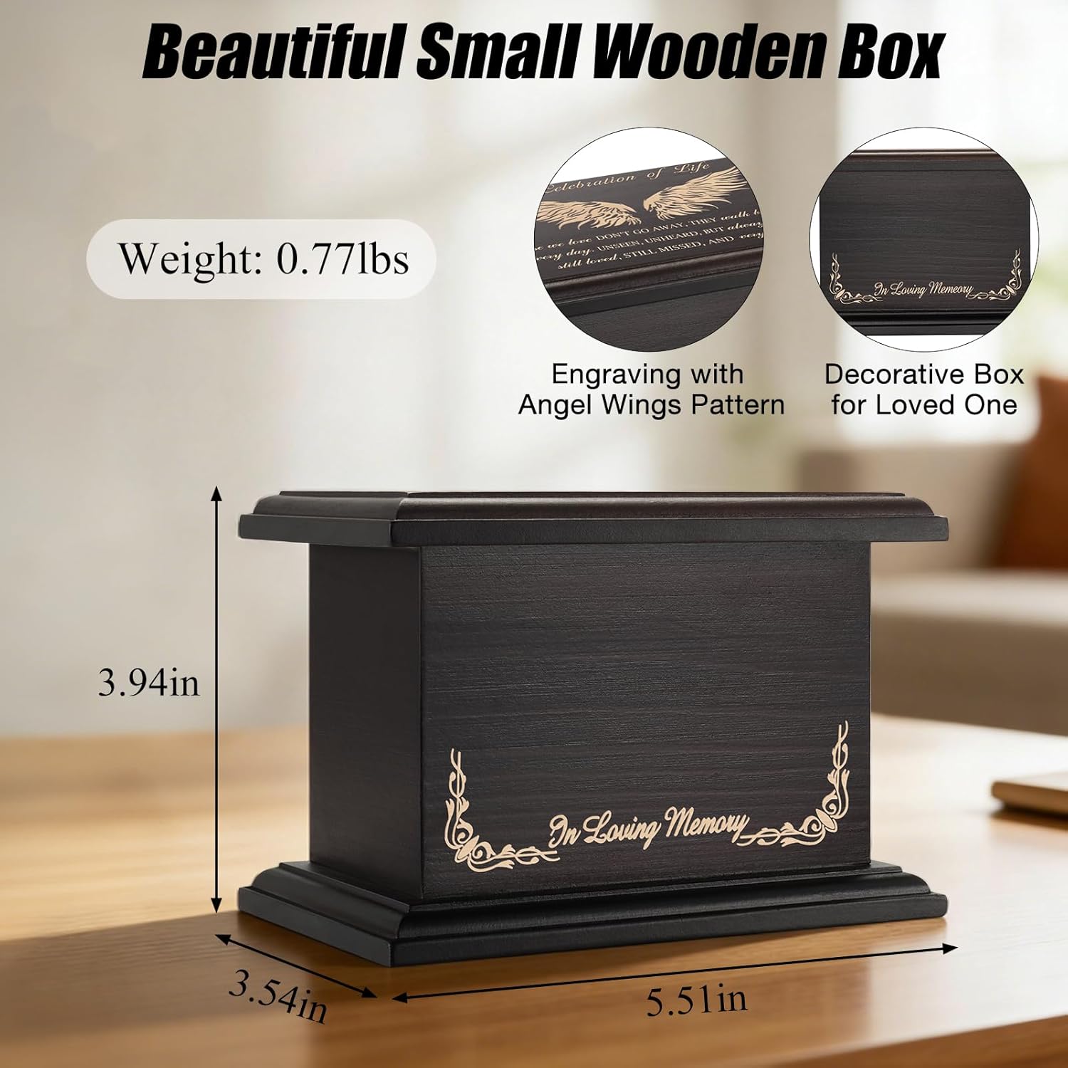 SOITIS Cremation Urns for Human Ashes 3.94 Inches Small Urn for Human Ashes Keepsake Wooden Box Funeral Mini Casket for Ashes Burial Urn for Women Men Memorial Small Size Urns Box - Image 2