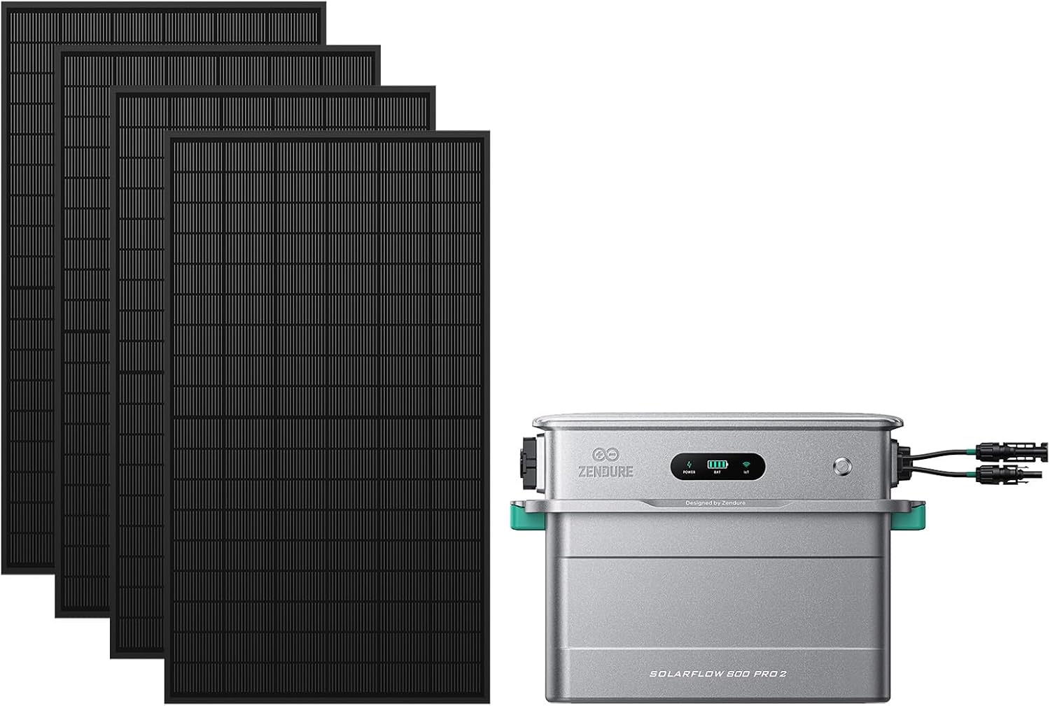 Zendure SF800 Pro 2 Balkonkraftwerk mit Speicher (48V Akku), 800W AC-Leistung, 1000W Off-Grid-Backup, 2640W MPPT, Erweiterbar auf 11,52kWh (bis zu 5 AB2000L Akkus), Plug &amp; Play, mit 4 450W Solarpanels