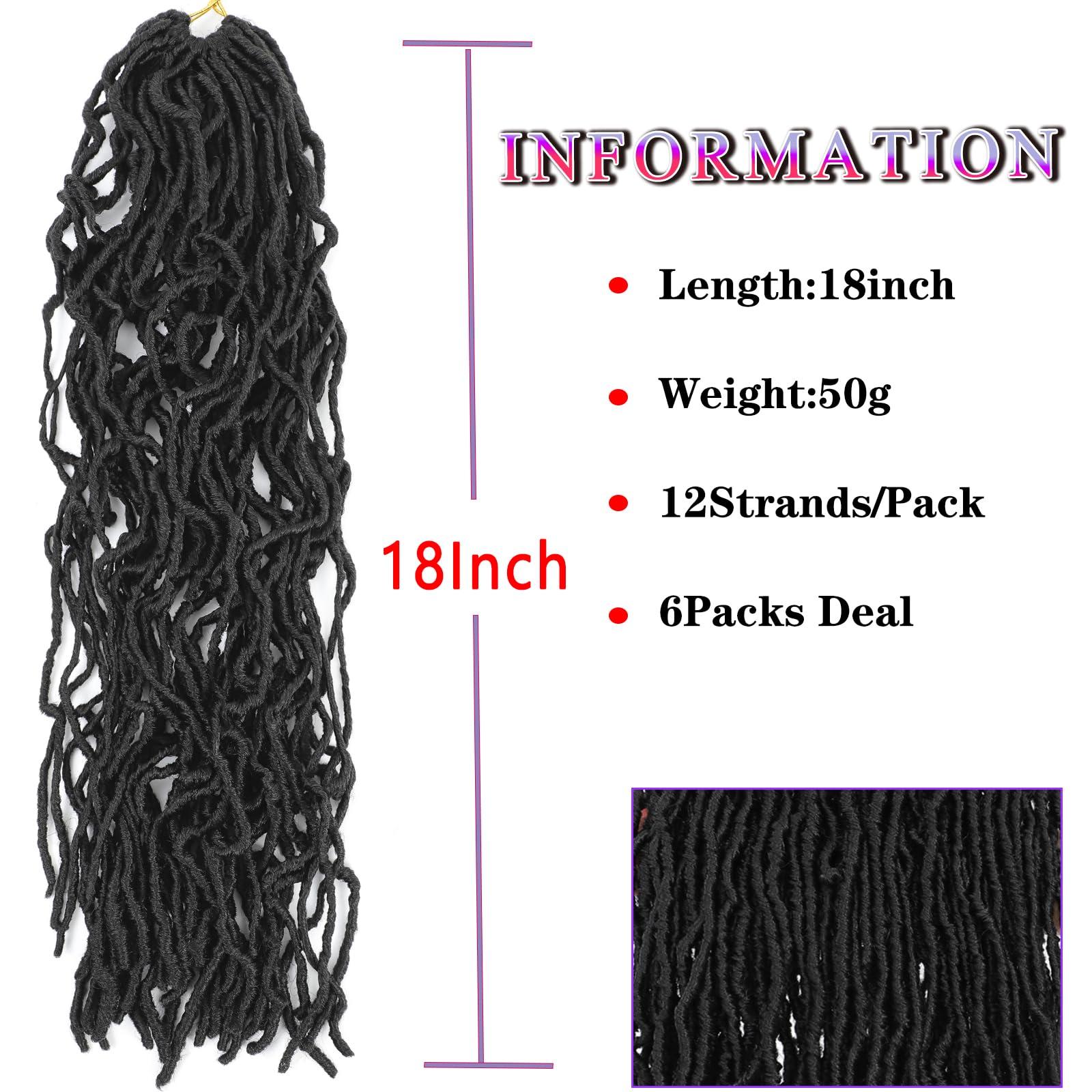 Faux Locs 18 Inch Crochet braids Soft Locs Crochet Hair for Women Pre-Looped Faux Locs Crochet Braids Pre-Looped Goddess Locs Braids Hair Extensions (1B# - Image 2
