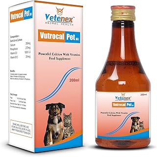 Vutrocal-Pet D3 - Calcium Syrup with Phosphorus, Vitamin D3 & B12 for Dogs, Puppy and Cats - 200 ML