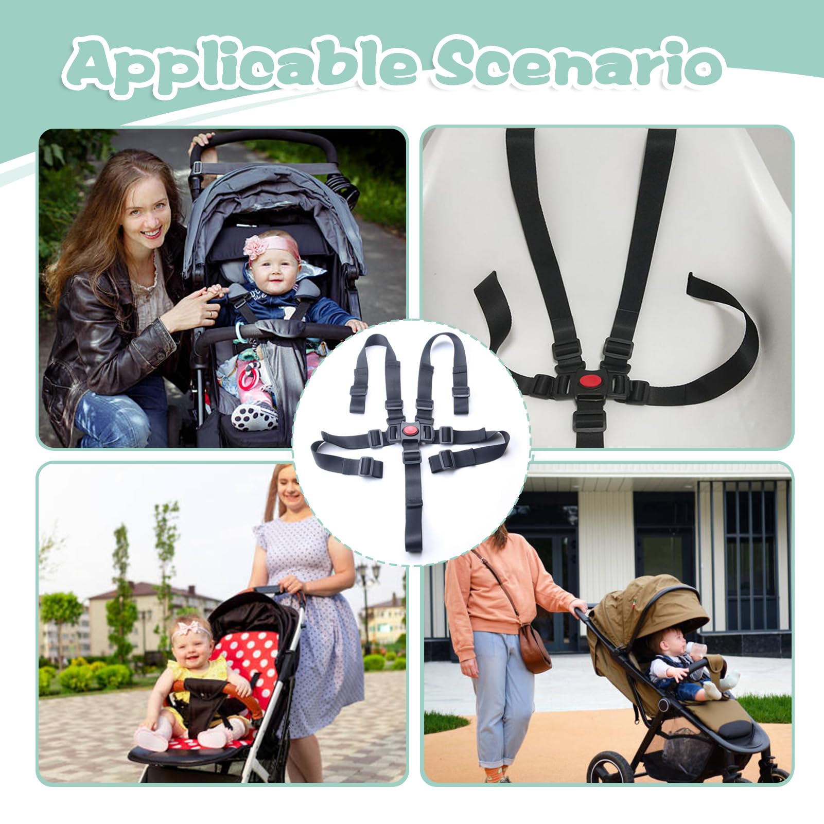 Cinture Passeggino Universali, Seggiolone Cintura Imbracatura di Sicurezza per Bambini, Passeggini Cintura Seggiolone a Regolabile Cinghie Universale per Auto Carrozzina Seggiolon (Nero)