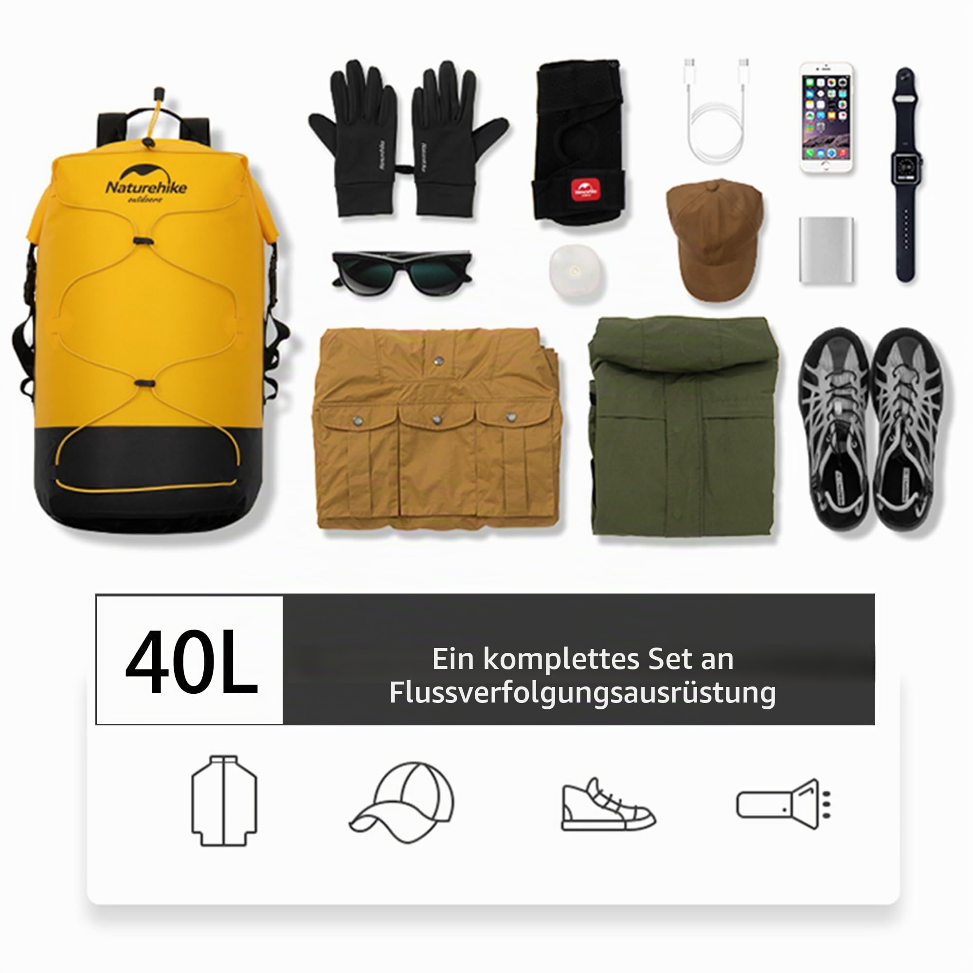 Naturehike Wasserdichter Rucksack für Herren, Wanderrucksack, wasserdichter Outdoor-Tagesrucksack, leicht, Camping, Reisen, 20L/30L/40L