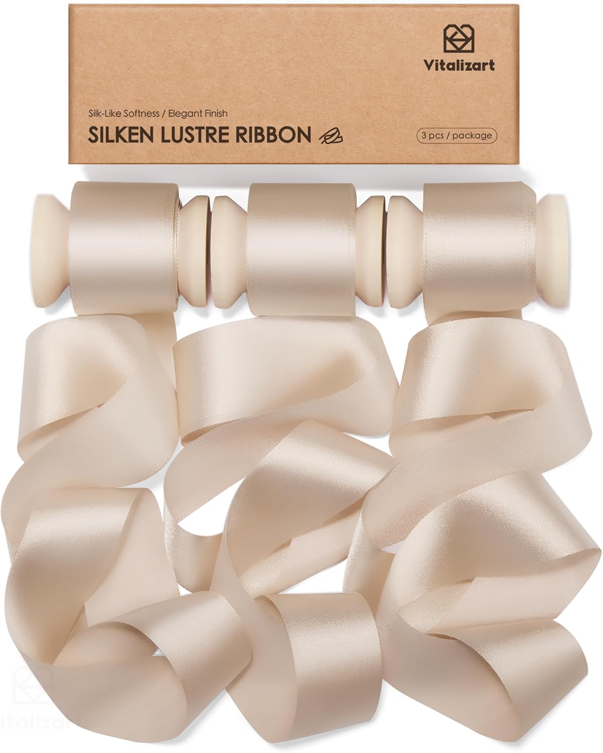 Vitalizart Silken Lustre Ribbon 1" x 15 Yards, Light Nude Silky Satin Ribbon with Subtle Sheen, Wooden Spool for Gift Wrapping Wedding Flower Bouquet Bridal & Baby Shower