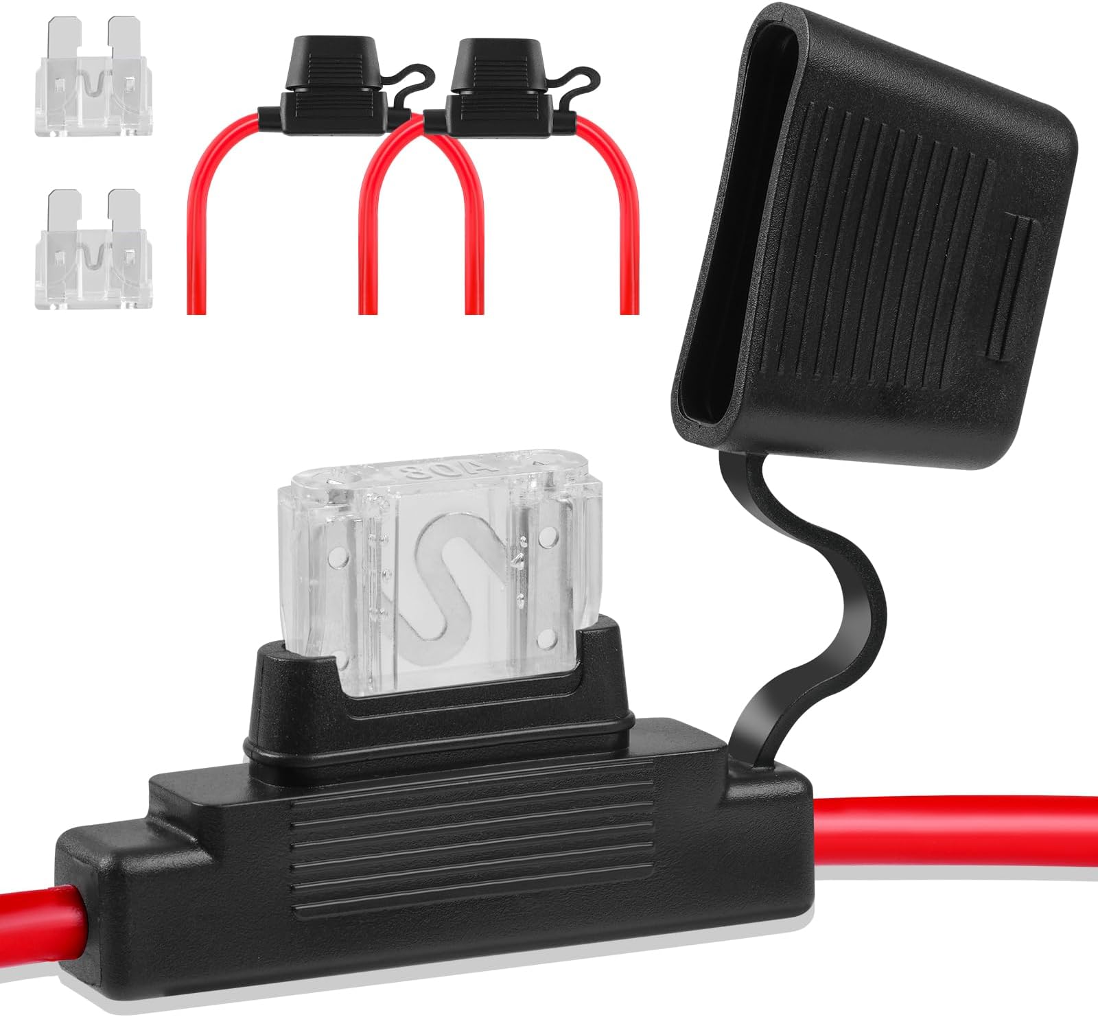 Inline Fuse Holder 12V 2 Pack, 8 AWG Waterproof Blade Fuse Holder 11.8 Inch, in Line Fuses Holders 12V with 2 Pcs Maxi Car Fuses 80A for Automotive, Marine by XIOGZAXI