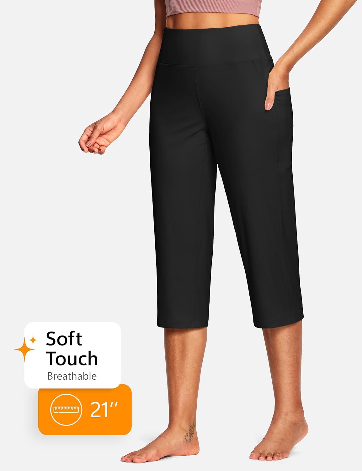 15"/ 18"/ 21" Capri Pants for Women High Waist with Pockets Women's Capris Workout Yoga Pants Loose Straight Leg - Image 3