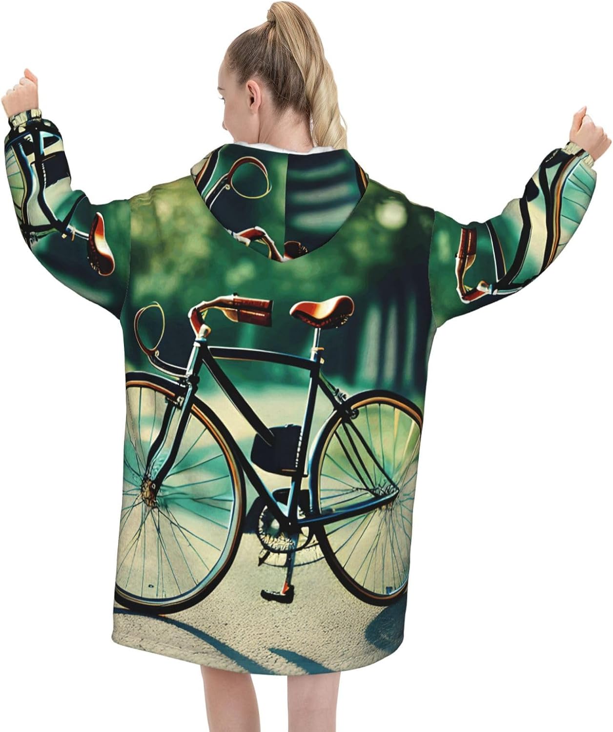 Retro Bicycleprint Oversized Hoodie Blanket, Super Soft Warm Comfortable Hoodie, Wearable Blanket Adult