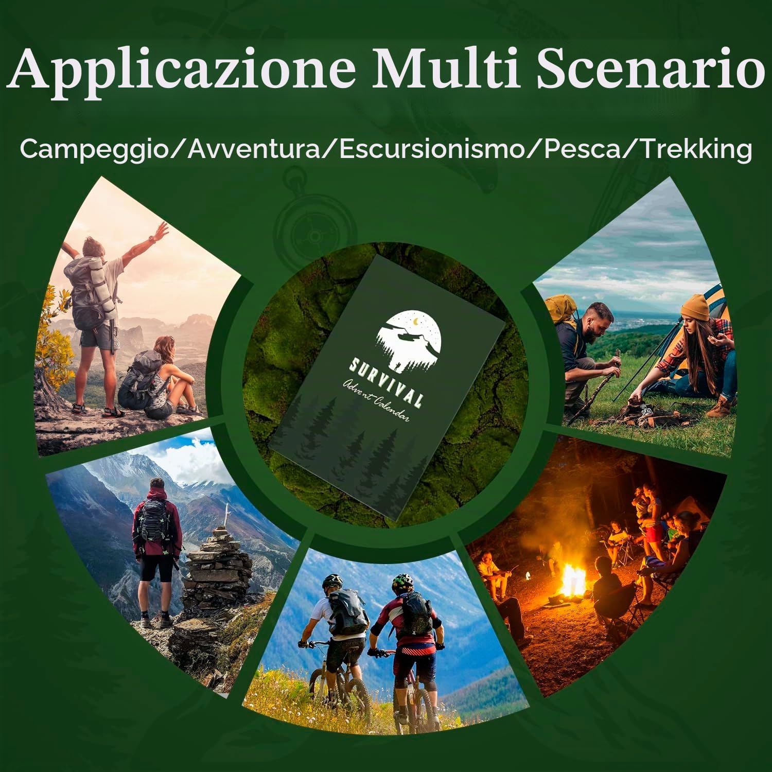 Calendario Avvento 2025 Uomo, 24pcs Kit Sopravvivenza Campeggio, Bushcraft Survival Accessori con Coperta Termica e Fischio, Regali di Natale Calendario dell Avvento per Adulti e Adolescenti