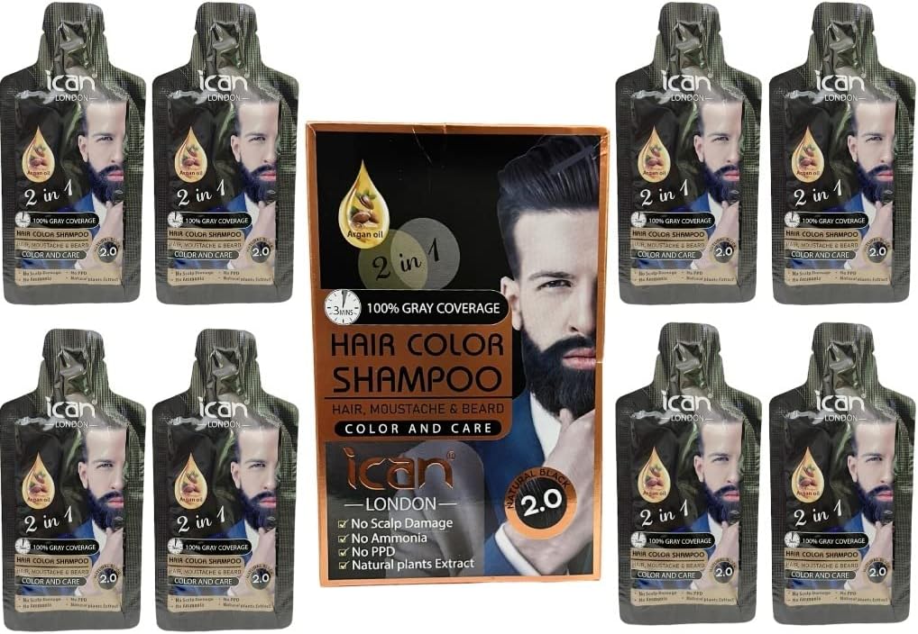 Hair Color Shampoo Natural Black 2.0 100% Gray Coverage 30mlx8 Sachet