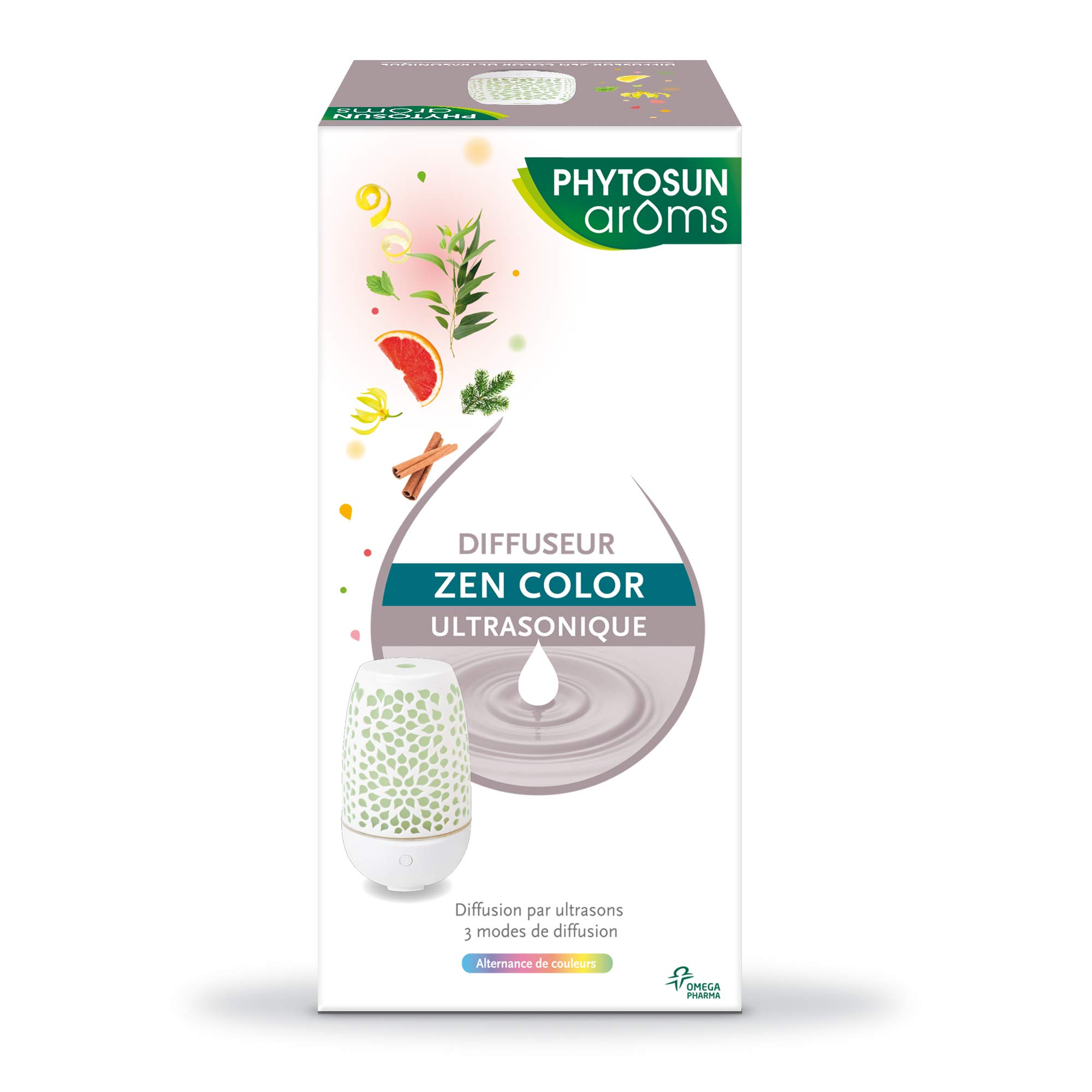 Phytosun Arôms - Diffuseur d'Huiles Essentielles Ultrasonique Zen Color - Diffusion par Ultrasons - 3 modes de Diffusion - 7 couleurs lumières LED