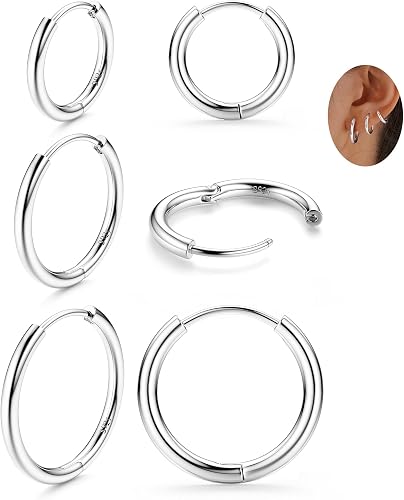 ZELORES 3 Pairs 925 Sterling Silver Hoop Earrings for Women 