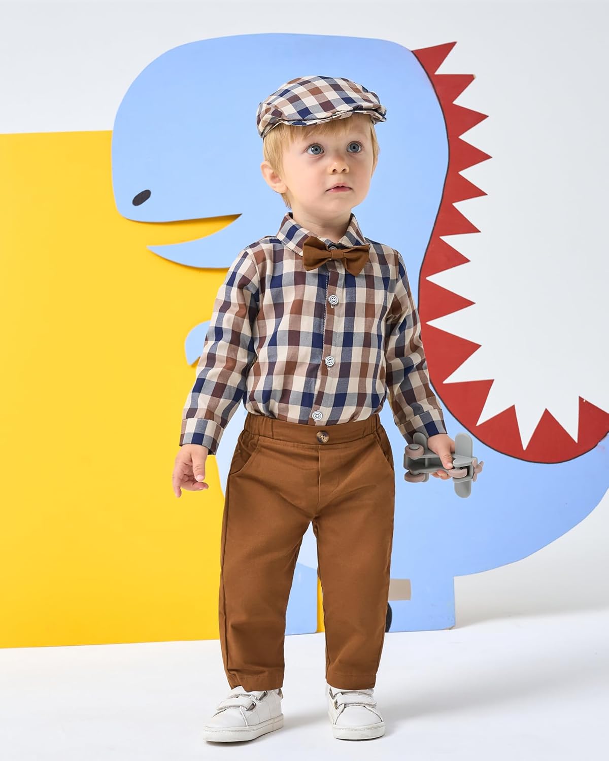 Baby Boy Clothes Suits Infant Baby Boys Outfits Long Sleeve Plaid Shirt+Pants+Bowtie+Beret Hat 4Pcs Set 0-18M - Image 4