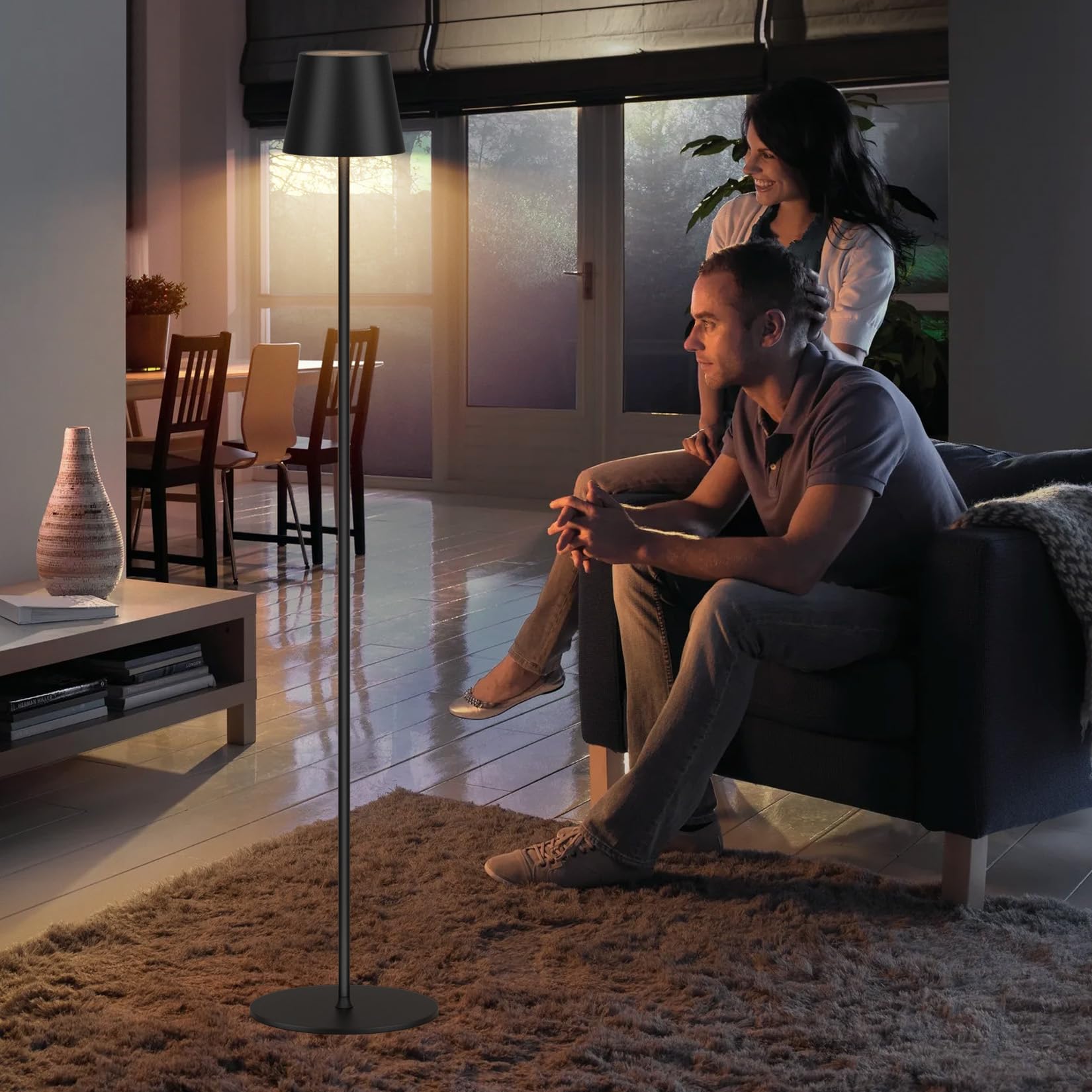 LED kabellose Akku Stehlampe, 3000K-6000K dimmbare Stehleuchte, aufladbare outdoor Stehlampe, Touch Control für Innen & Außen, Wohnzimmer, Balkon, etc. Schwarz