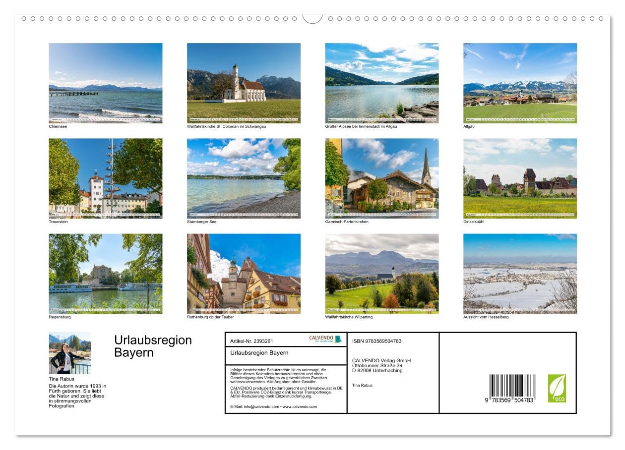 CALVENDO - Urlaubsregion Bayern (hochwertiger Premium Wandkalender 2027 DIN A2 quer), Kunstdruck in Hochglanz: Beliebte Ausflugsziele in Bayern