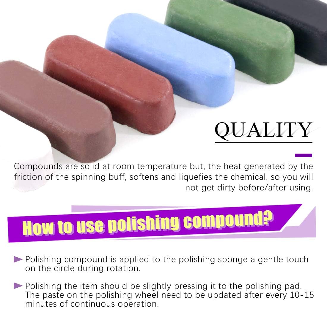 Swpeet 8-Pc Polishing Compound Kit, Including White Diamond, Red Rouge, Black Emery, Brown Tripoli, All Purpose Blue & Green Compounds for Buffing Polishing