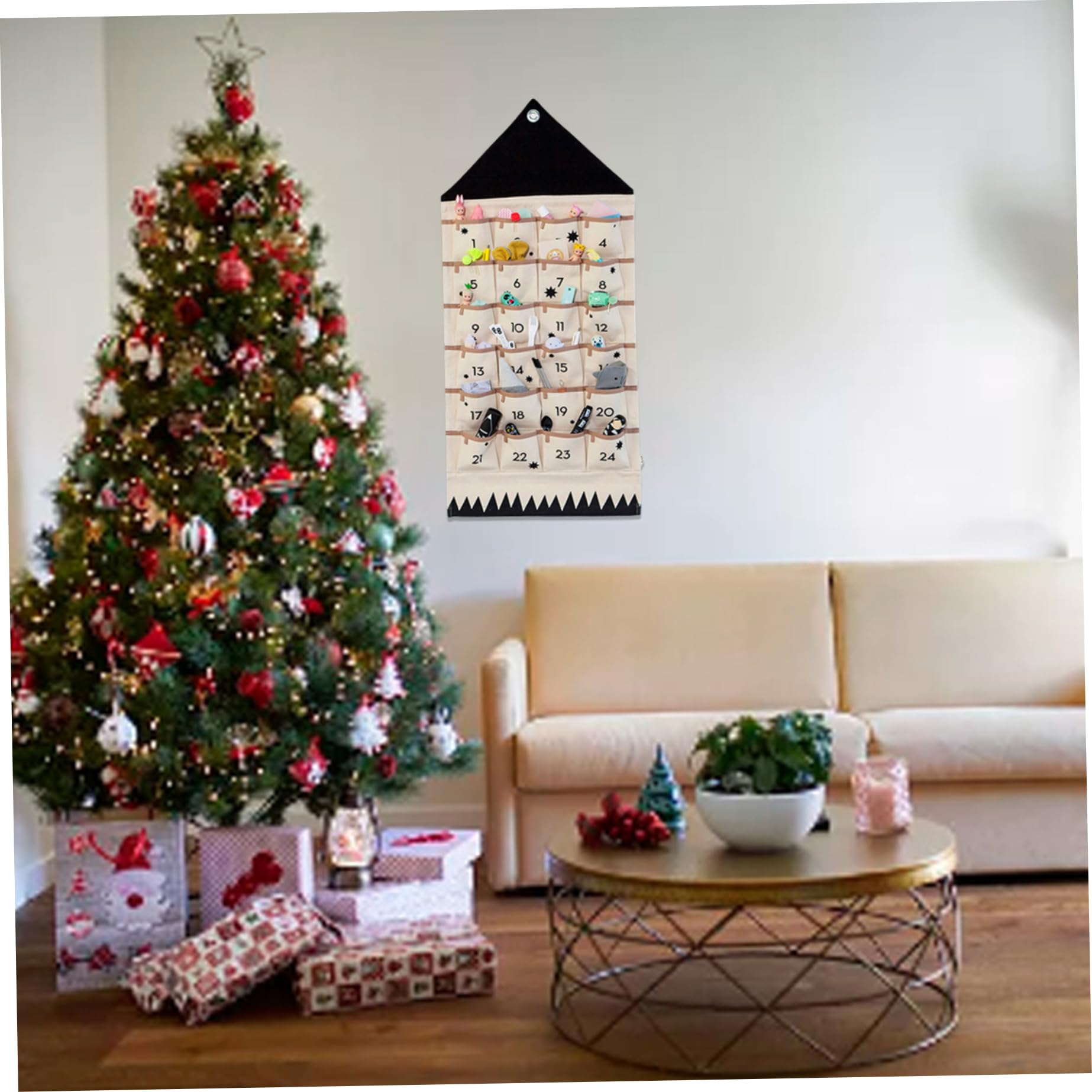 Calendario sospeso dall'Avvento di Natale con 24 tasche vuote Calendario per il conto alla rovescia portatile Vuoto Organizzatore di Natale Decorazioni per parete per porte 24 tasche.